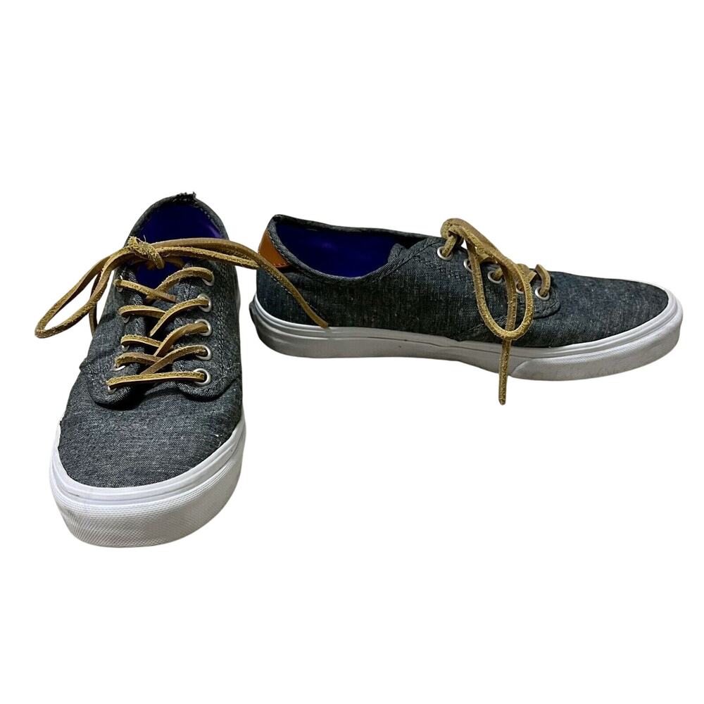 Vans Sneakers Women’s Size 9 Denim Chambray Brown Leather Laces Shoes